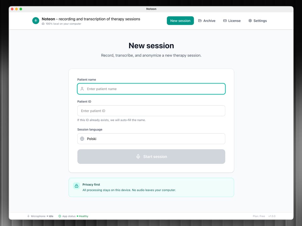 Noteon application interface